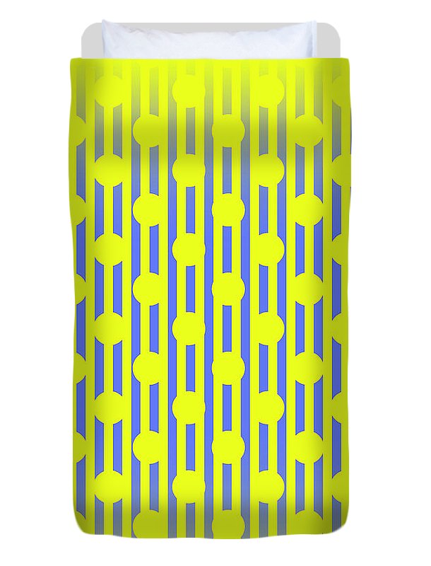 Blue Yellow Stripes and Dots - Duvet Cover