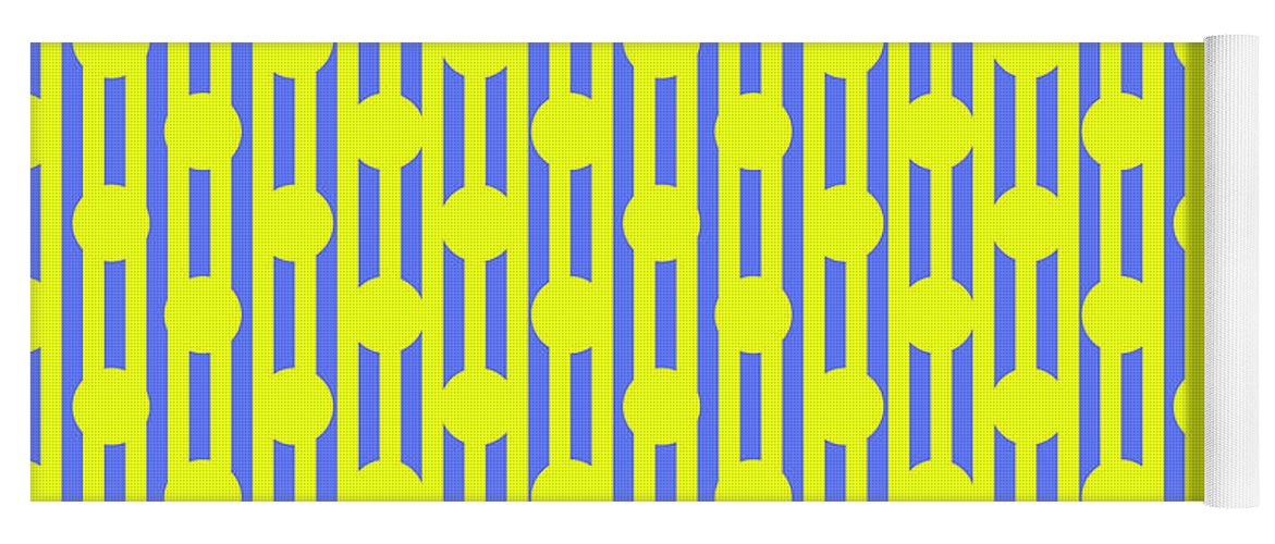 Blue Yellow Stripes and Dots - Yoga Mat