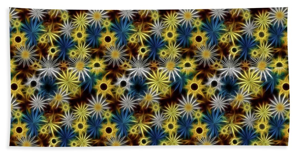 Blue Yellow White Daisies on Brown - Bath Towel