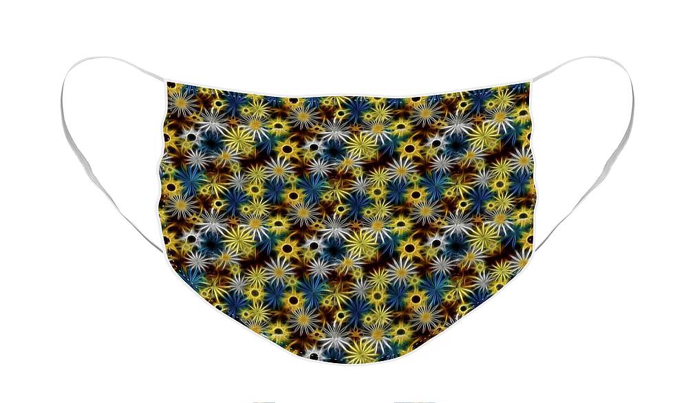 Blue Yellow White Daisies on Brown - Face Mask