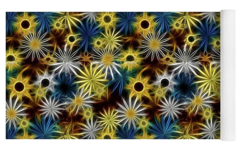 Blue Yellow White Daisies on Brown - Yoga Mat