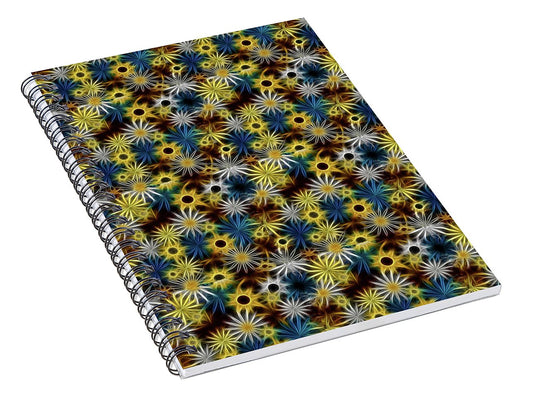 Blue Yellow White Daisies on Brown - Spiral Notebook