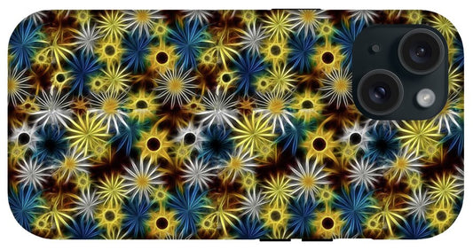 Blue Yellow White Daisies on Brown - Phone Case