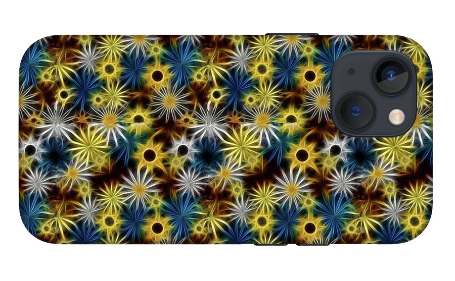 Blue Yellow White Daisies on Brown - Phone Case
