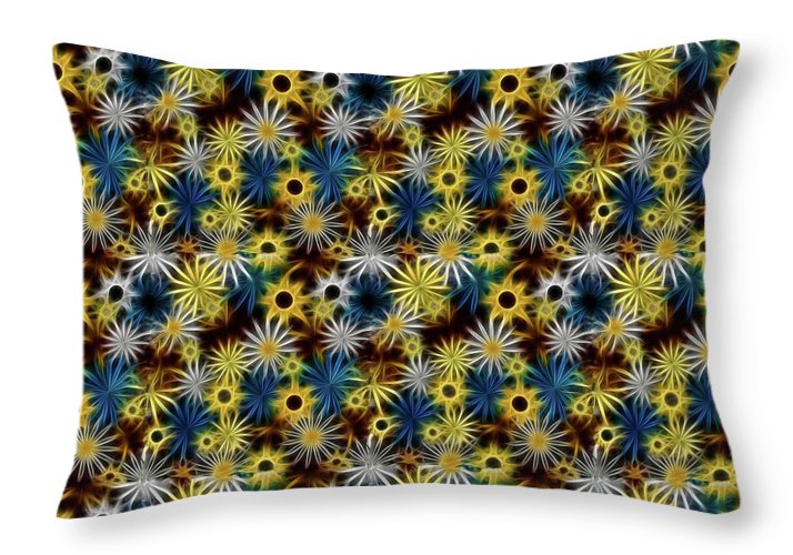 Blue Yellow White Daisies on Brown - Throw Pillow