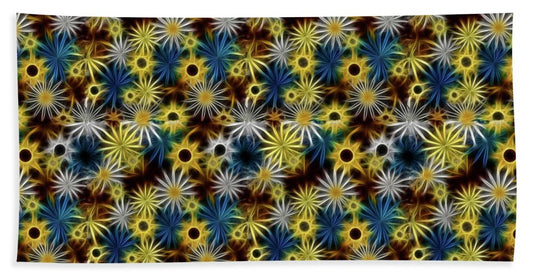 Blue Yellow White Daisies on Brown - Beach Towel