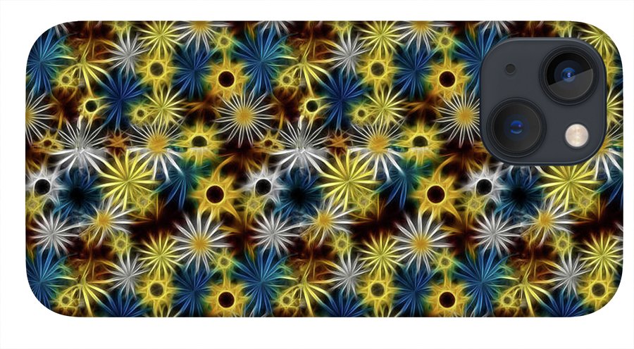 Blue Yellow White Daisies on Brown - Phone Case