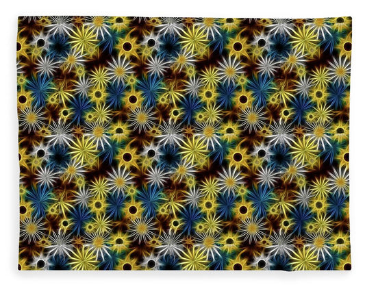 Blue Yellow White Daisies on Brown - Blanket