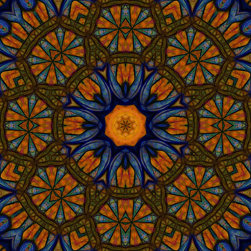 Blue Orange Sketchy Kaleidoscope Digital Image Download