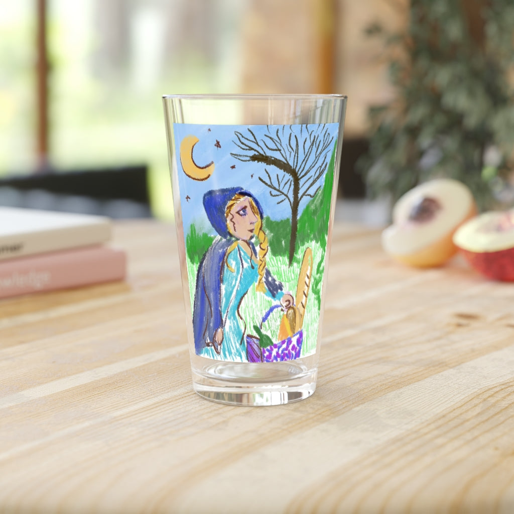Hooded Woman Carrying Bread Pint Glass, 16oz