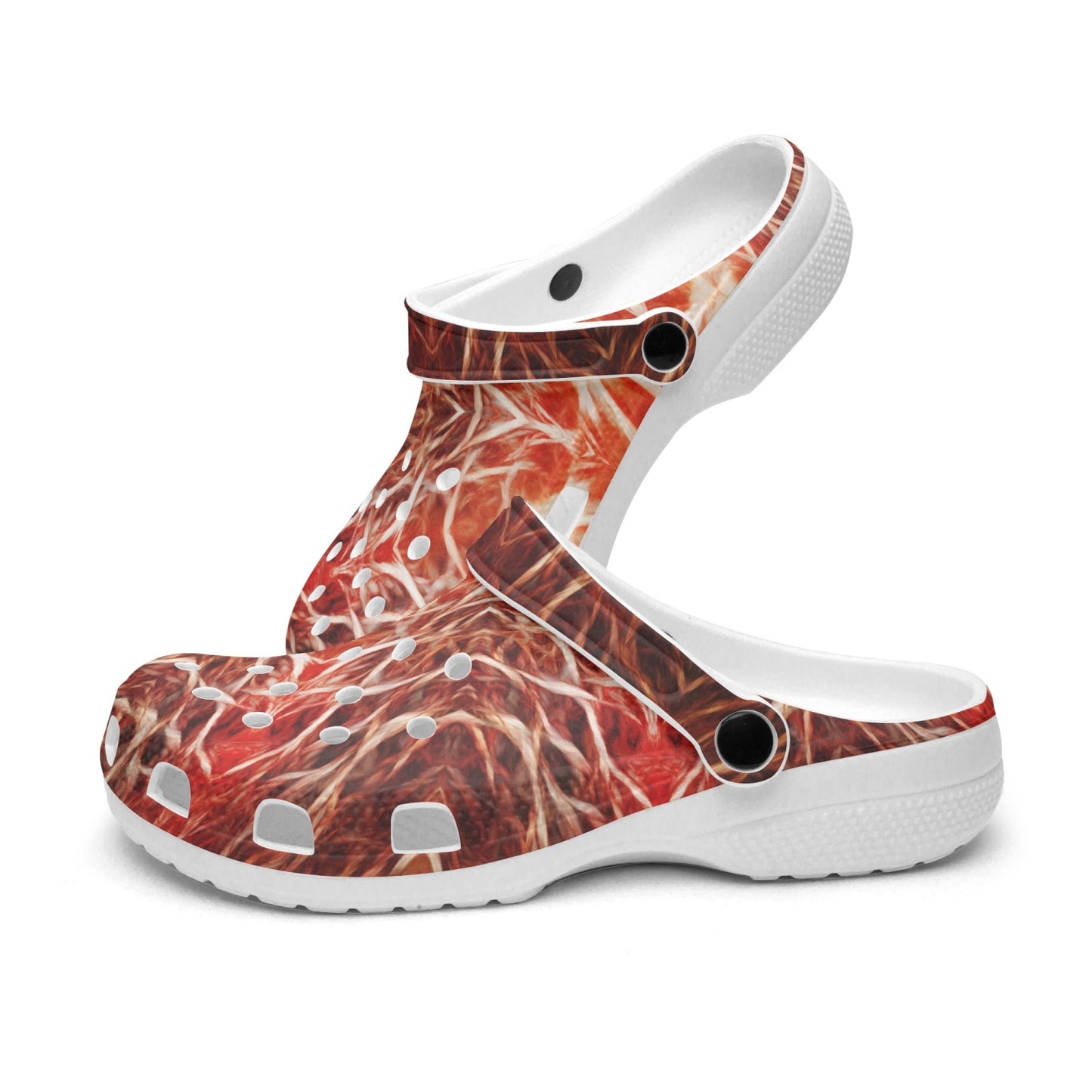 Red Plasma Kaleidoscope 413. All Over Printed Clogs