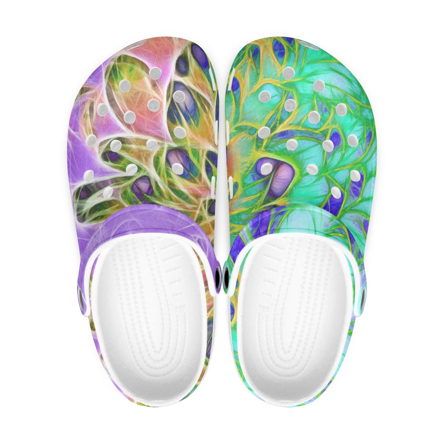 Abstract Peacock Chrysanthemum 413. All Over Printed Clogs
