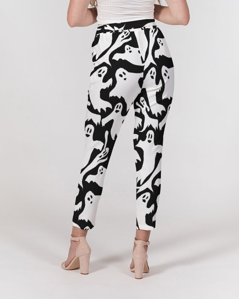 Ghosts Pattern Women's Belted Tapered Pants