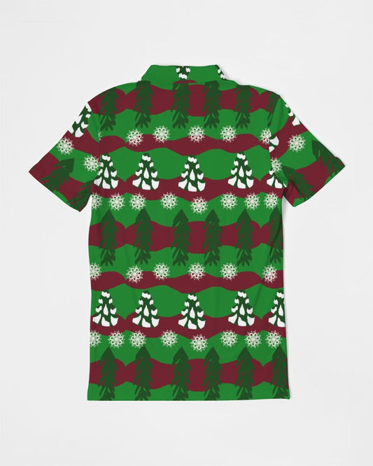 Snowy Evergreen Pattern Men's Slim Fit Short Sleeve Polo