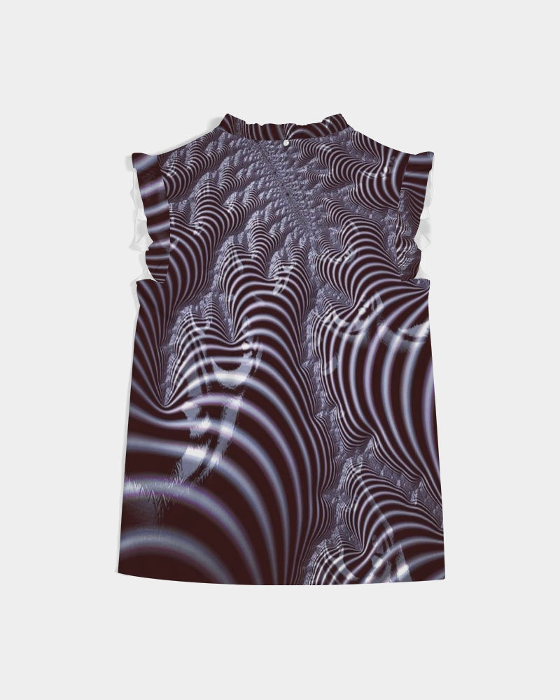 Black and White Spiral Fractal Women's Ruffle Sleeve Top