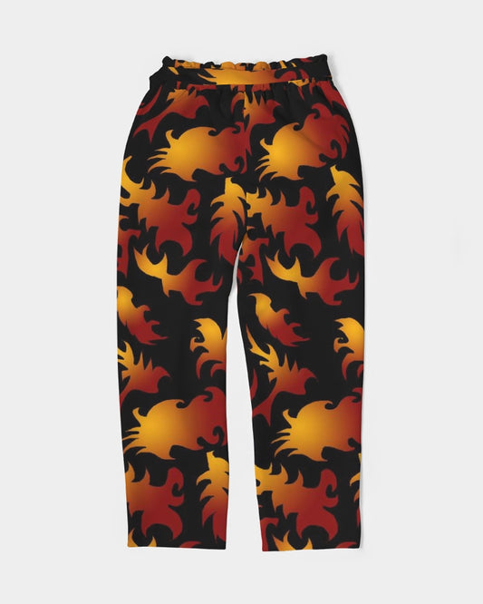 Abstract Flames Pattern Women's Belted Tapered Pants