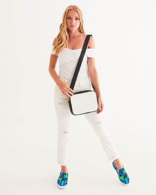 Blue Green Stripes and Dots Women's Slip-On Canvas Shoe