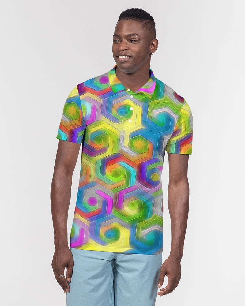 Colorful Hexagons Men's Slim Fit Short Sleeve Polo