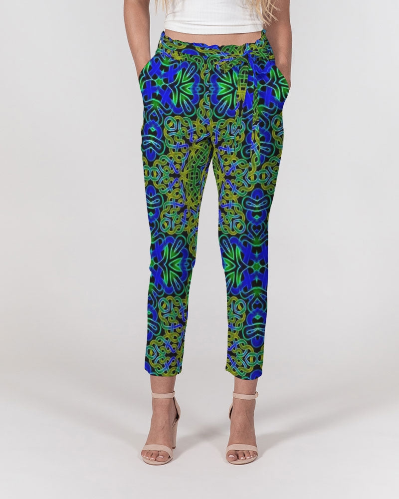 Blue Green Celtic Kaleidoscope Women's Belted Tapered Pants