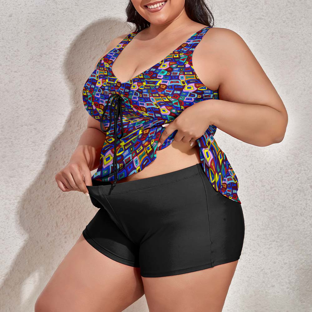Wavy Square Pattern Custom Women's Plus Size Two Piece Swimsuit Stylish Swimwear