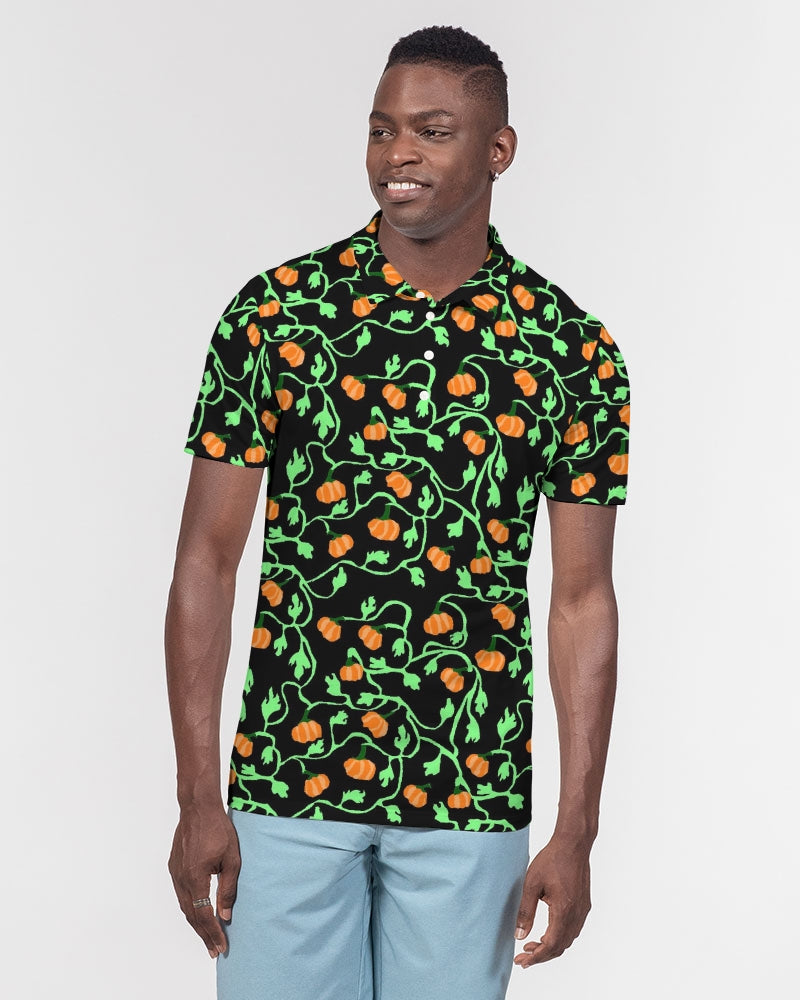 Pumpkin and Vines Patttern Men's Slim Fit Short Sleeve Polo
