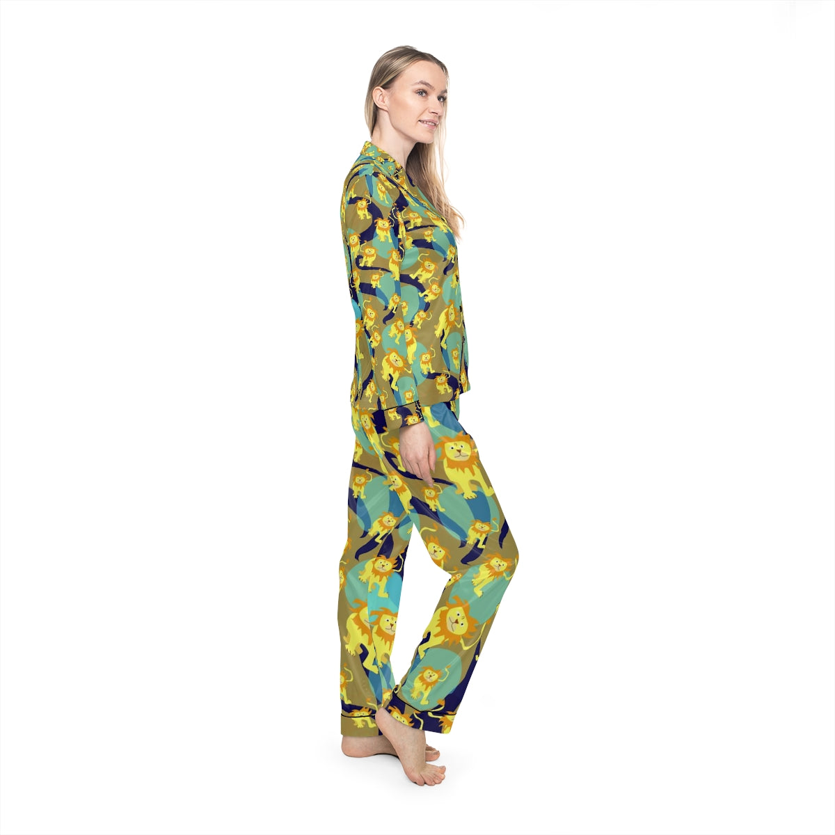 Lion Pattern Women's Satin Pajamas (AOP)