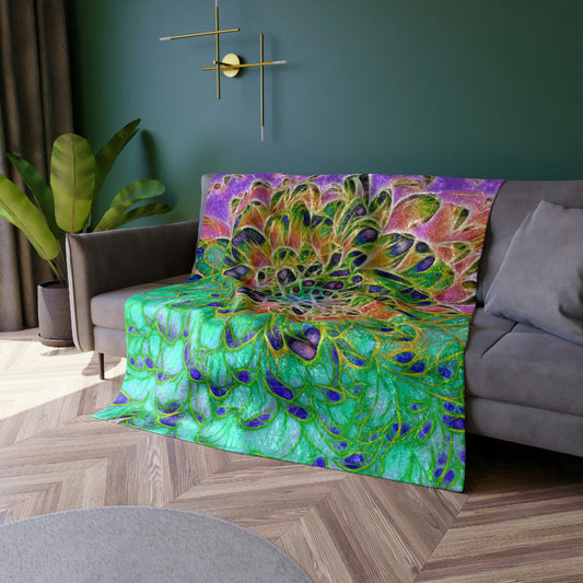 Peacock Chrysanthemum Crushed Velvet Blanket