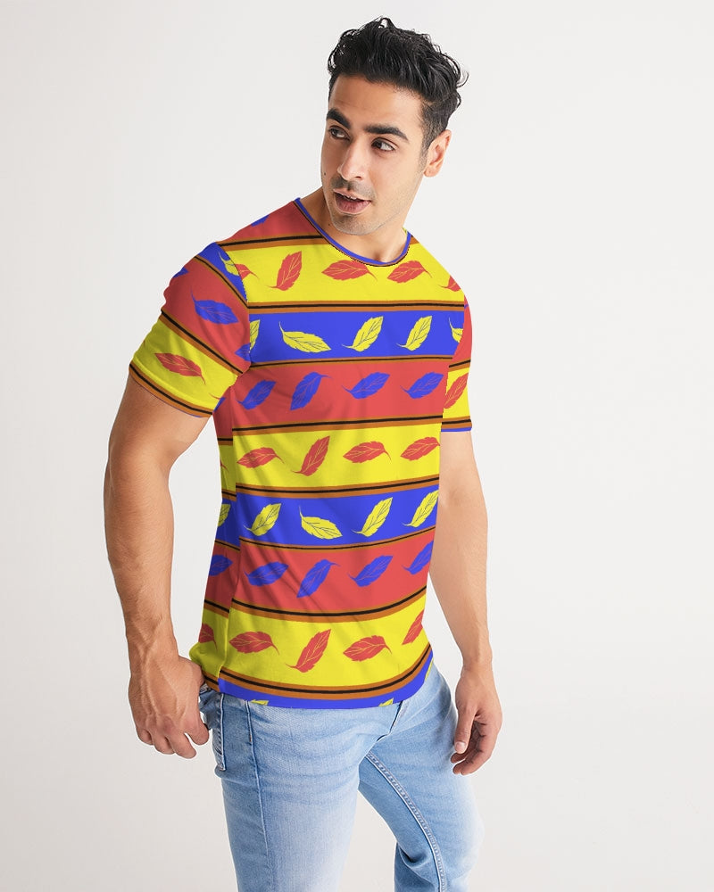 Red Yellow and Blue Leaf Stripes Men's Tee