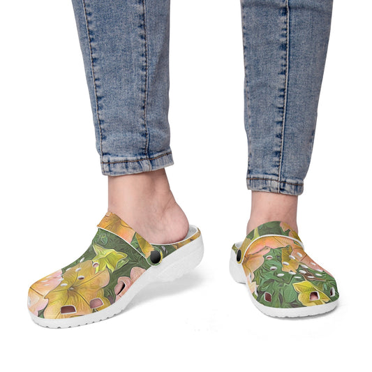 Peach Petunias 413. All Over Printed Clogs