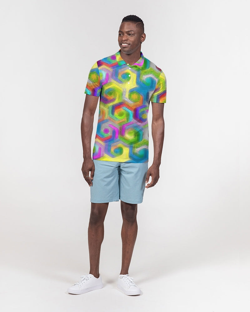 Colorful Hexagons Men's Slim Fit Short Sleeve Polo