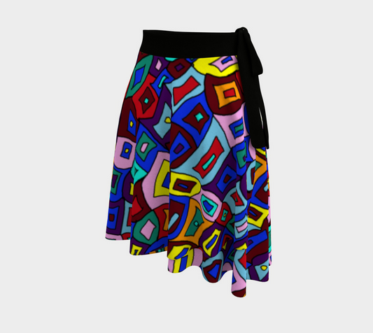 Wavy Squares Pattern Wrap Skirt