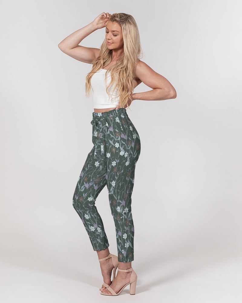 Violets On Gray Women's Belted Tapered Pants