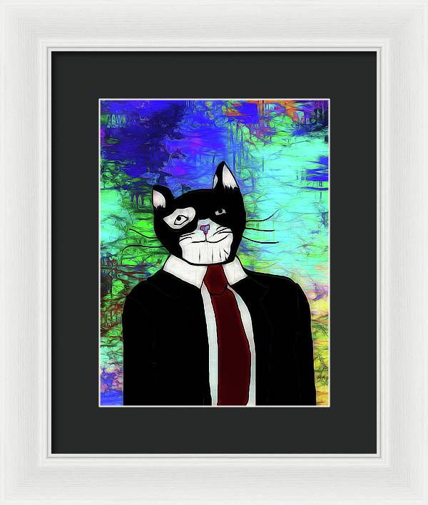 Cat In A Tie - Framed Print