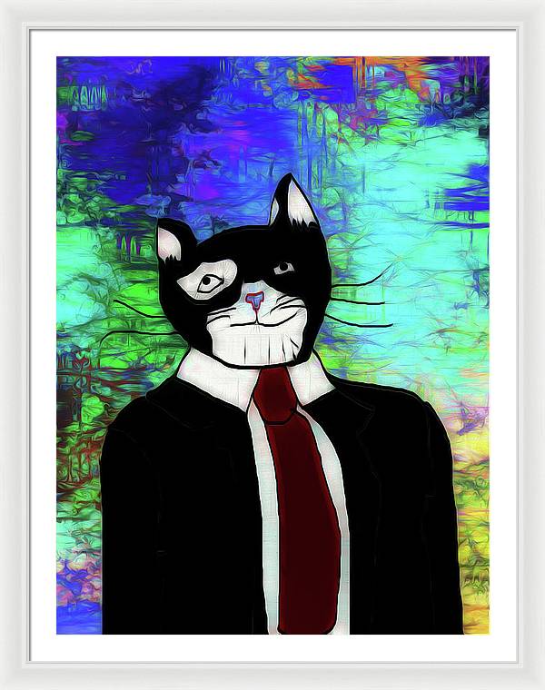 Cat In A Tie - Framed Print