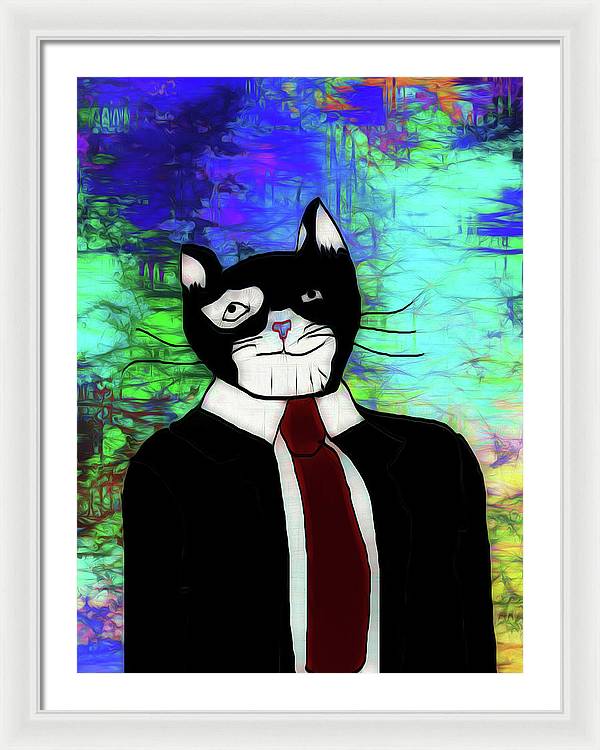 Cat In A Tie - Framed Print