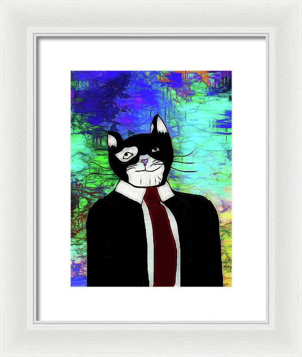 Cat In A Tie - Framed Print