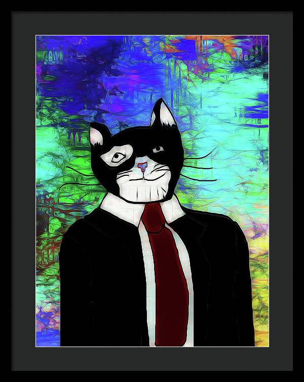 Cat In A Tie - Framed Print