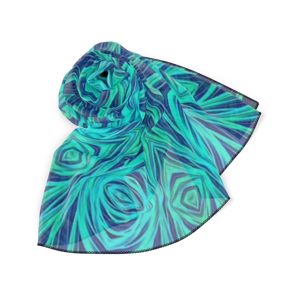 Blue Ice Fractal Kaleidoscope Poly Scarf