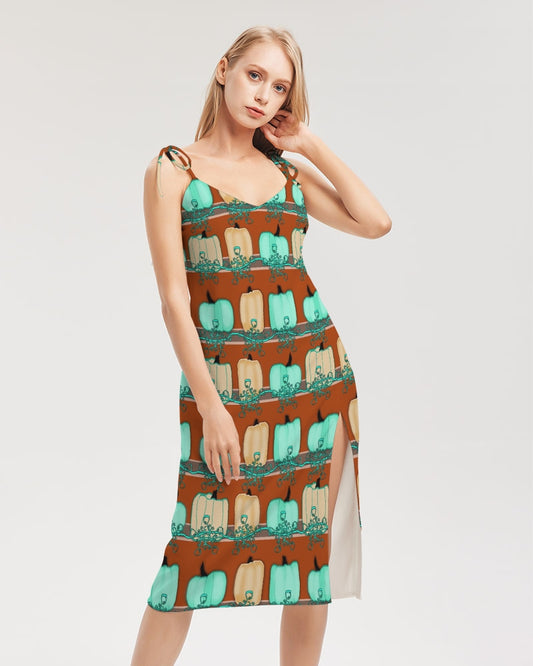 Blue Green Pumpkins Women's Tie Strap Split Dress