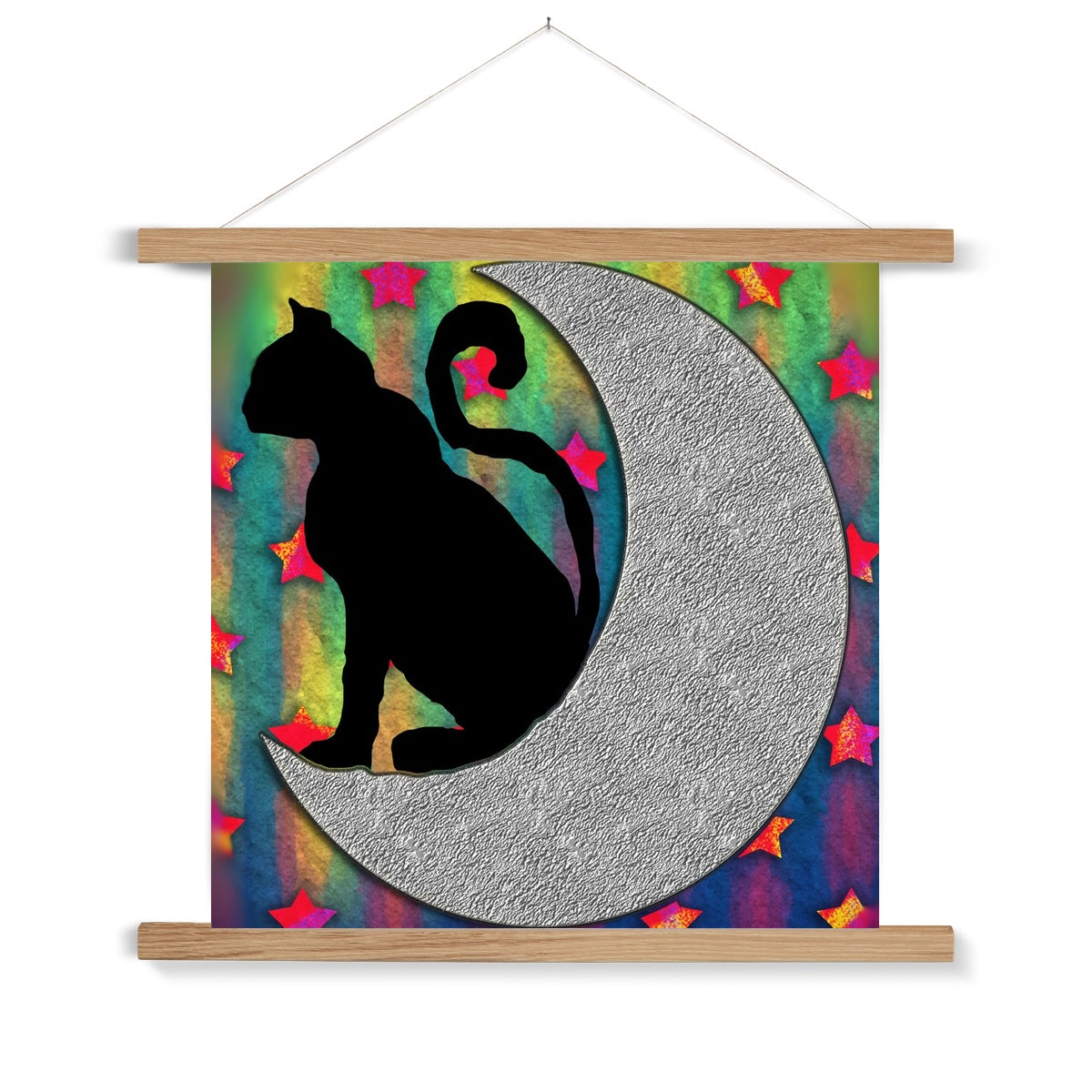 Cat On A Moon Fine Art Print with Hanger