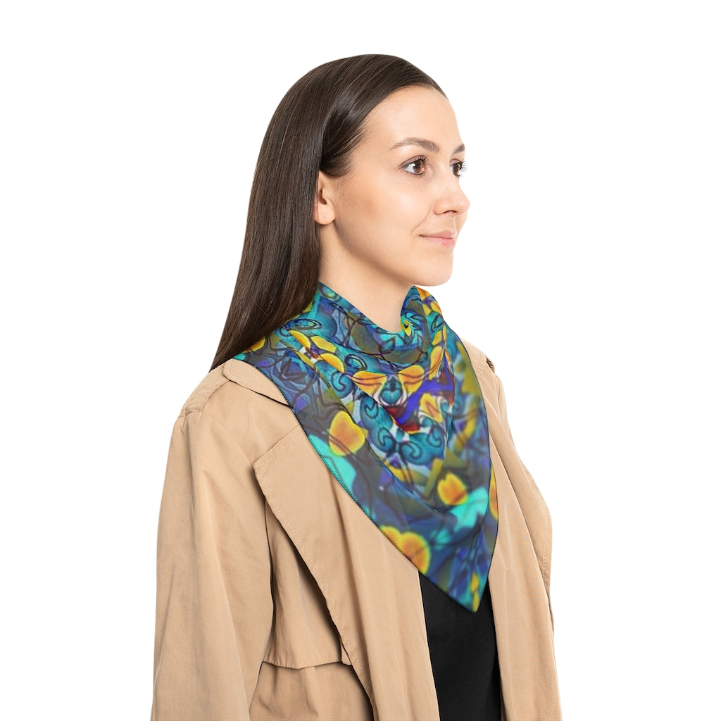 Blue Green Kaleidoscope Poly Scarf
