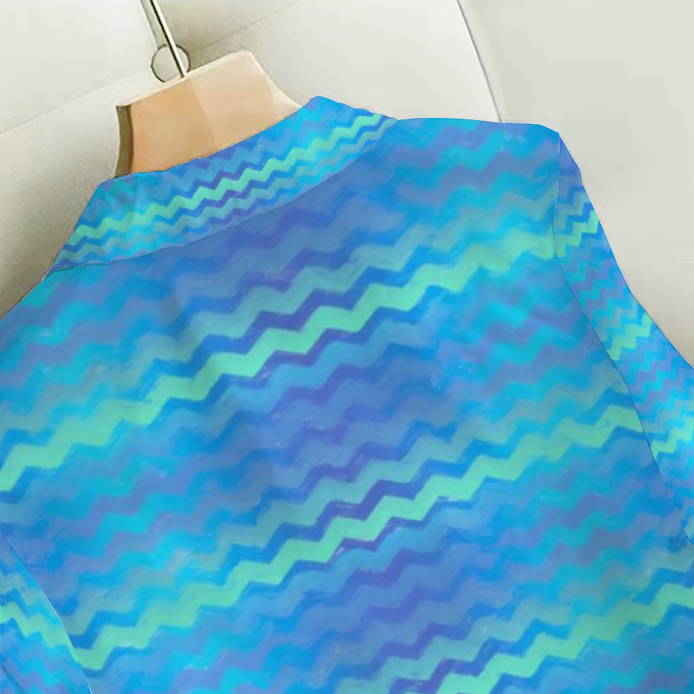 Blue Green Mermaid Chevron Stripes All Over Print Women's Long Sleeves Shirt