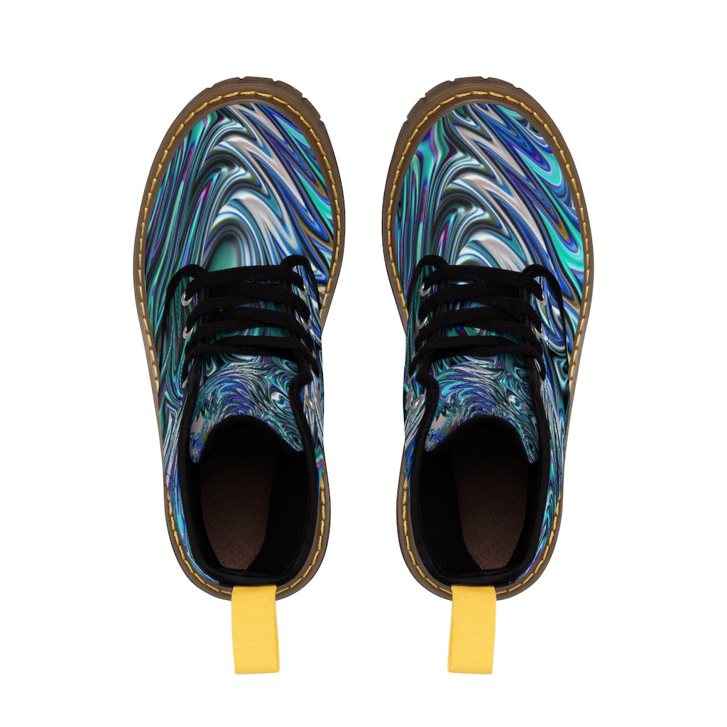 Blue Swirl Fractal Women's Canvas Boots