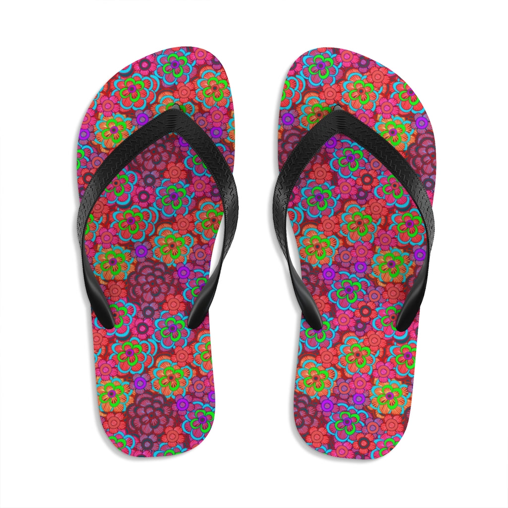Pink Striped Flower Pattern Unisex Flip-Flops