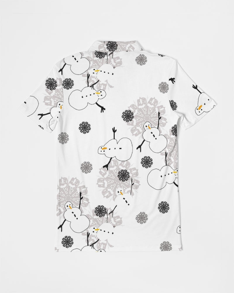 Snowman Pattern Men's Slim Fit Short Sleeve Polo