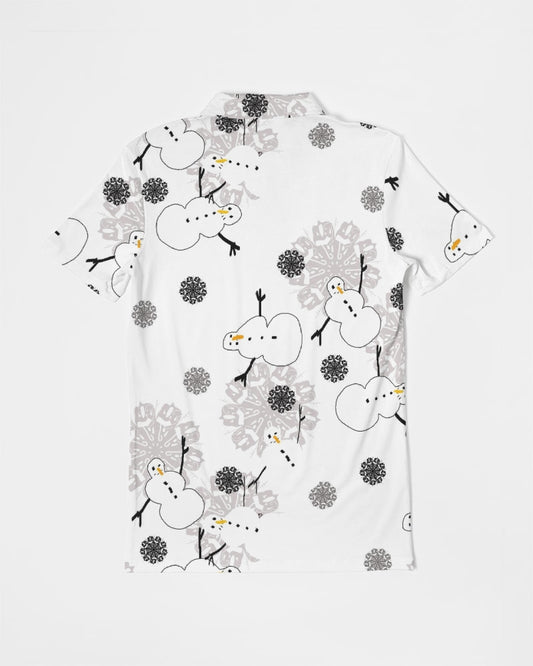 Snowman Pattern Men's Slim Fit Short Sleeve Polo
