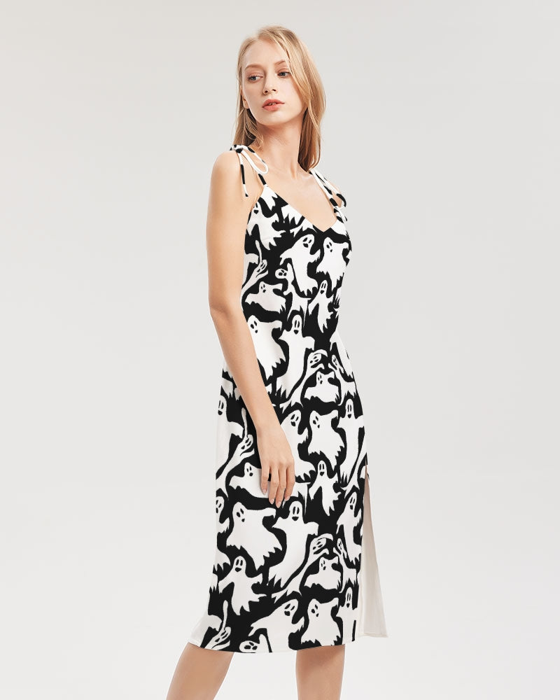Ghosts Pattern Women's Tie Strap Split Dress