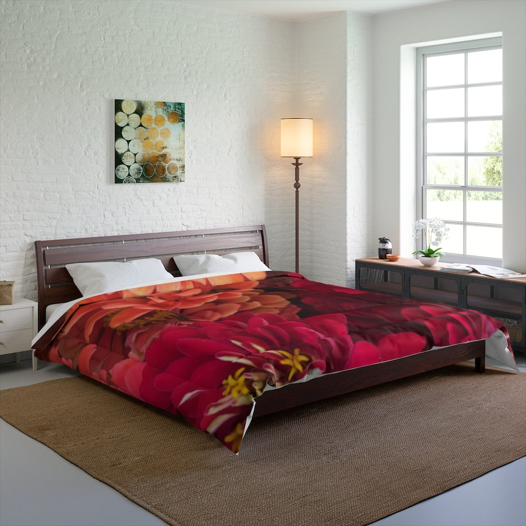 Peach and Pink Zinnias Comforter