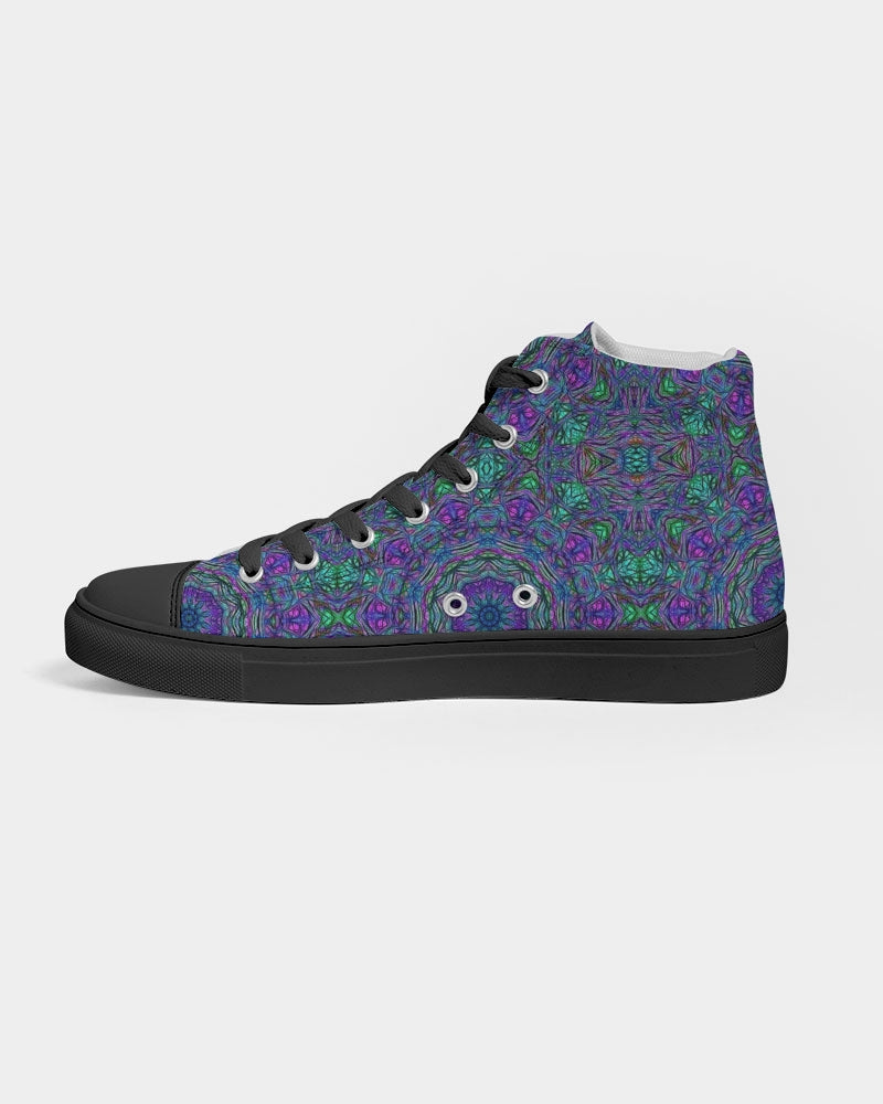 Blue Green Purple Kaleidoscope Women's Hightop Canvas Shoe - Black