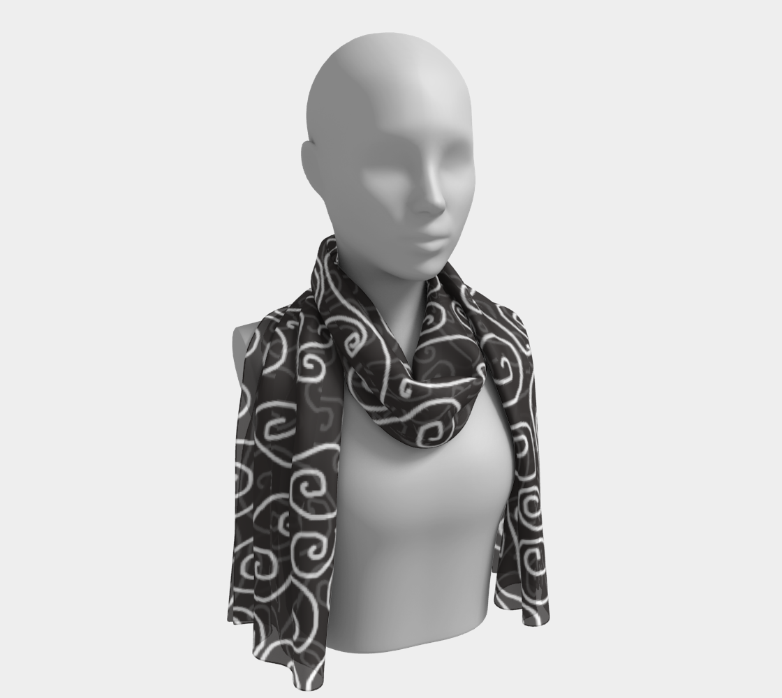 White Swirls On Gray Long Scarf